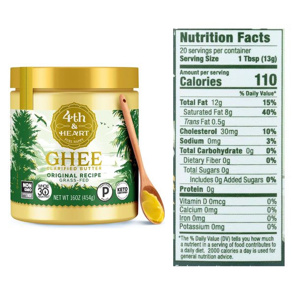 4th and Heart Grass-Fed Ghee with nutrition label