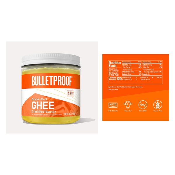 Bulletproof Grass-Fed Ghee with nutrition label