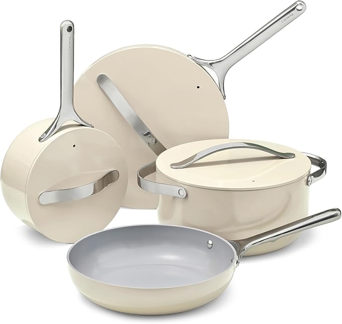 Caraway ceramic non-stick cookware set cream