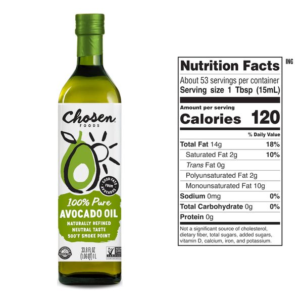 Chosen Foods Avocado Oil bottle with nutrition label