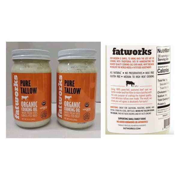 Fatworks Grass-Fed Beef Tallow with nutrition label