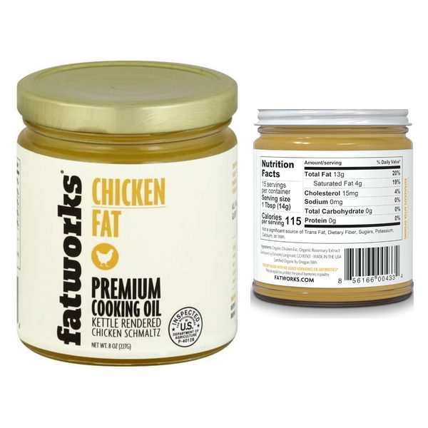 Fatworks Organic Chicken Schmaltz with nutrition label