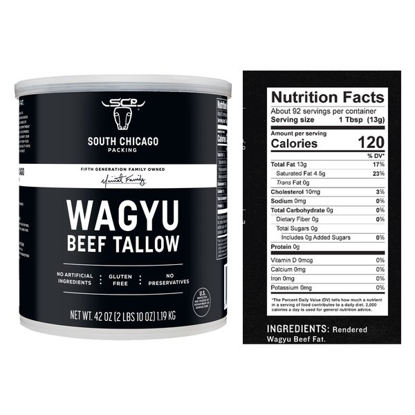 South Chicago Packing Wagyu Beef Tallow with nutrition label