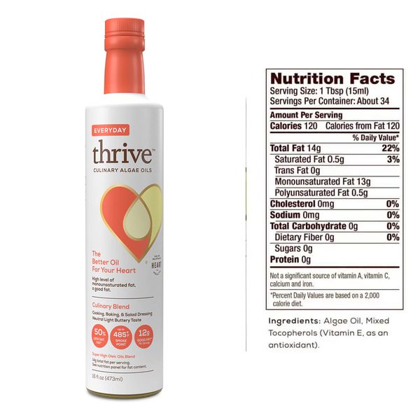 Thrive Algae Cooking Oil bottle with nutrition label