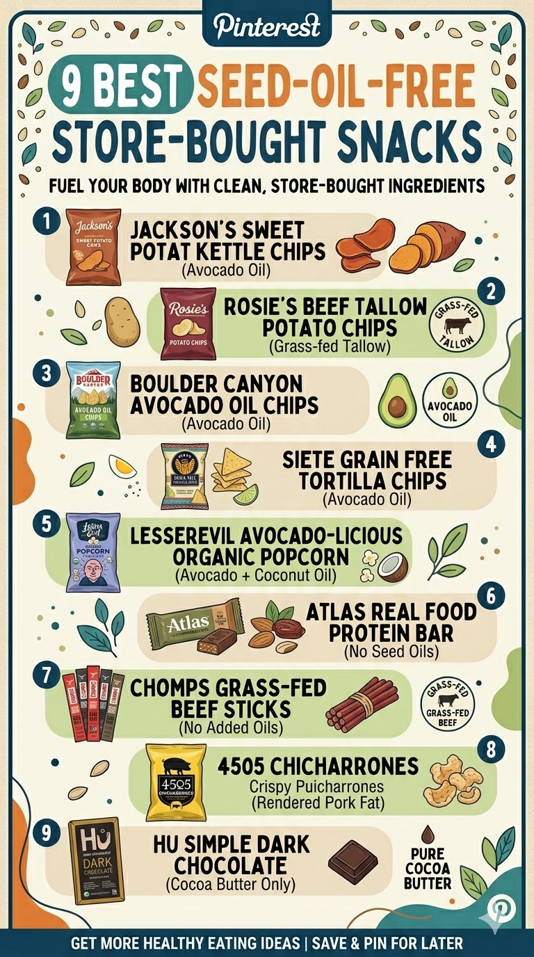 Top 9 best seed oil free snacks you can buy in 2026, including chips, protein bars, jerky, popcorn, and chocolate