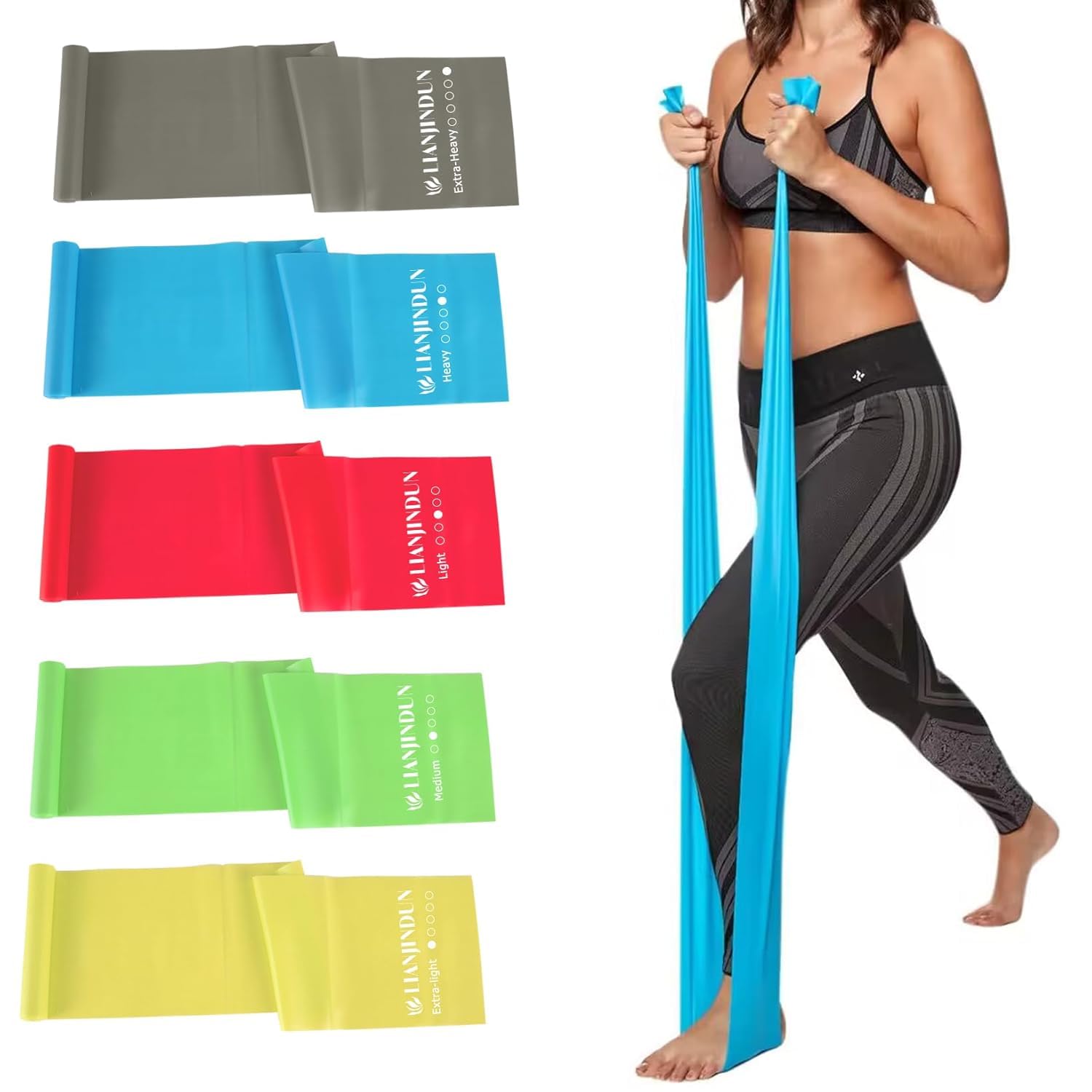 Lianjindun professional long resistance bands latex free 5 piece set