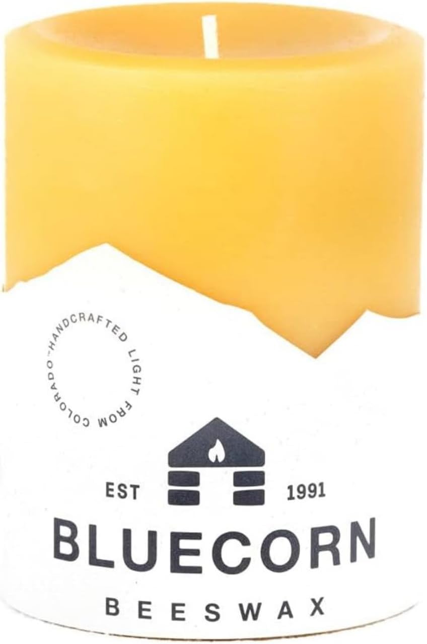Bluecorn 100% pure beeswax pillar candle 3x4 inch hand poured