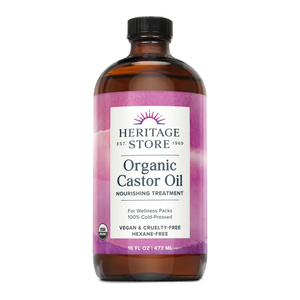 Heritage Store organic castor oil cold pressed hexane free 16oz glass bottle