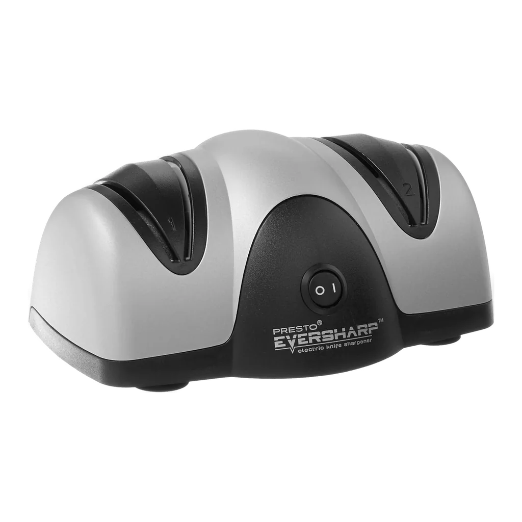 Presto 08800 EverSharp two stage electric knife sharpener in silver and black