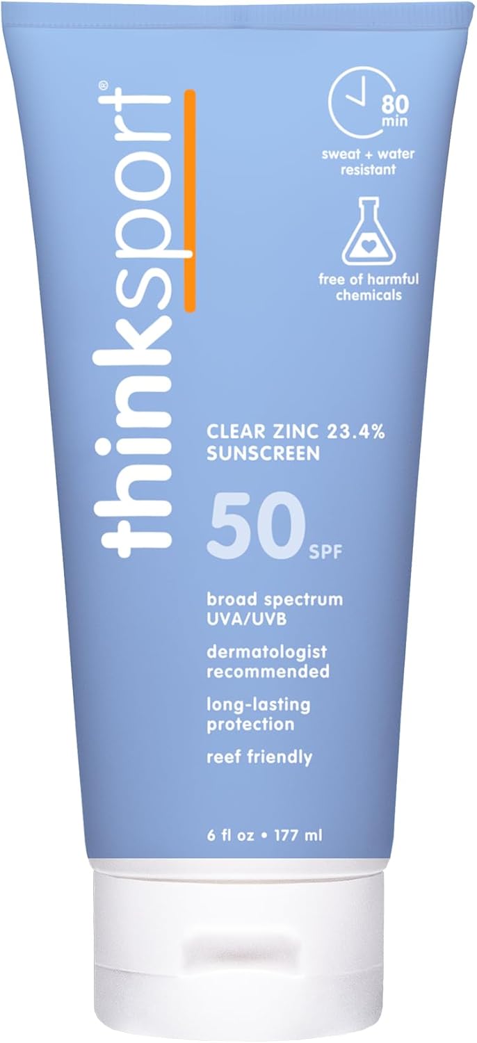 Thinksport SPF 50+ Mineral Sunscreen with Clear Zinc Oxide bottle