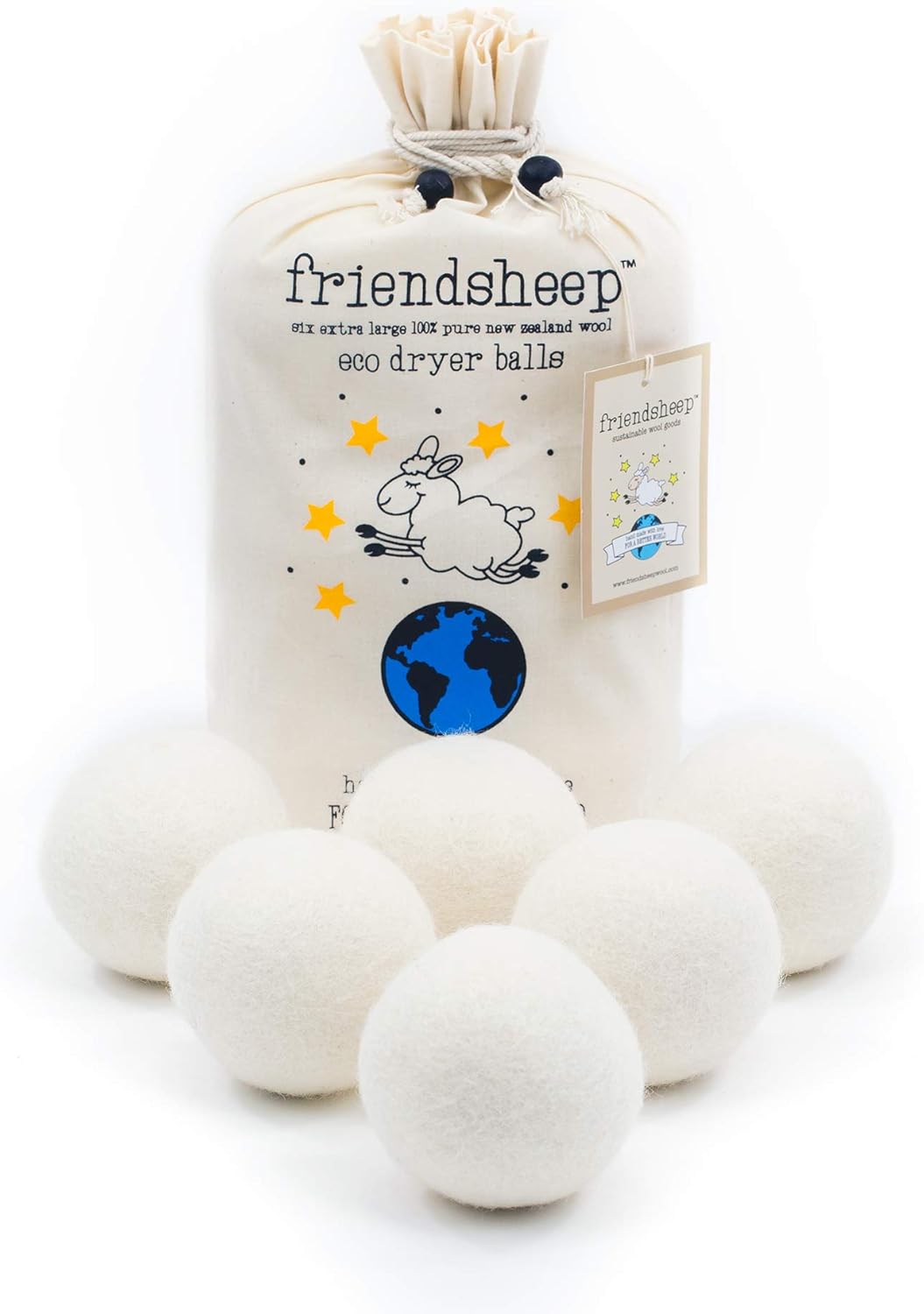 Set of wool dryer balls for chemical-free laundry