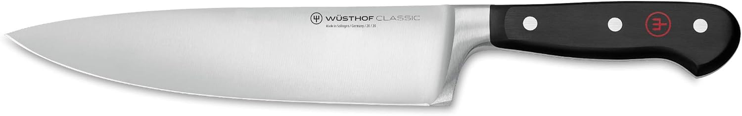 Wusthof Classic 8 inch chef's knife with black handle and full tang stainless steel blade