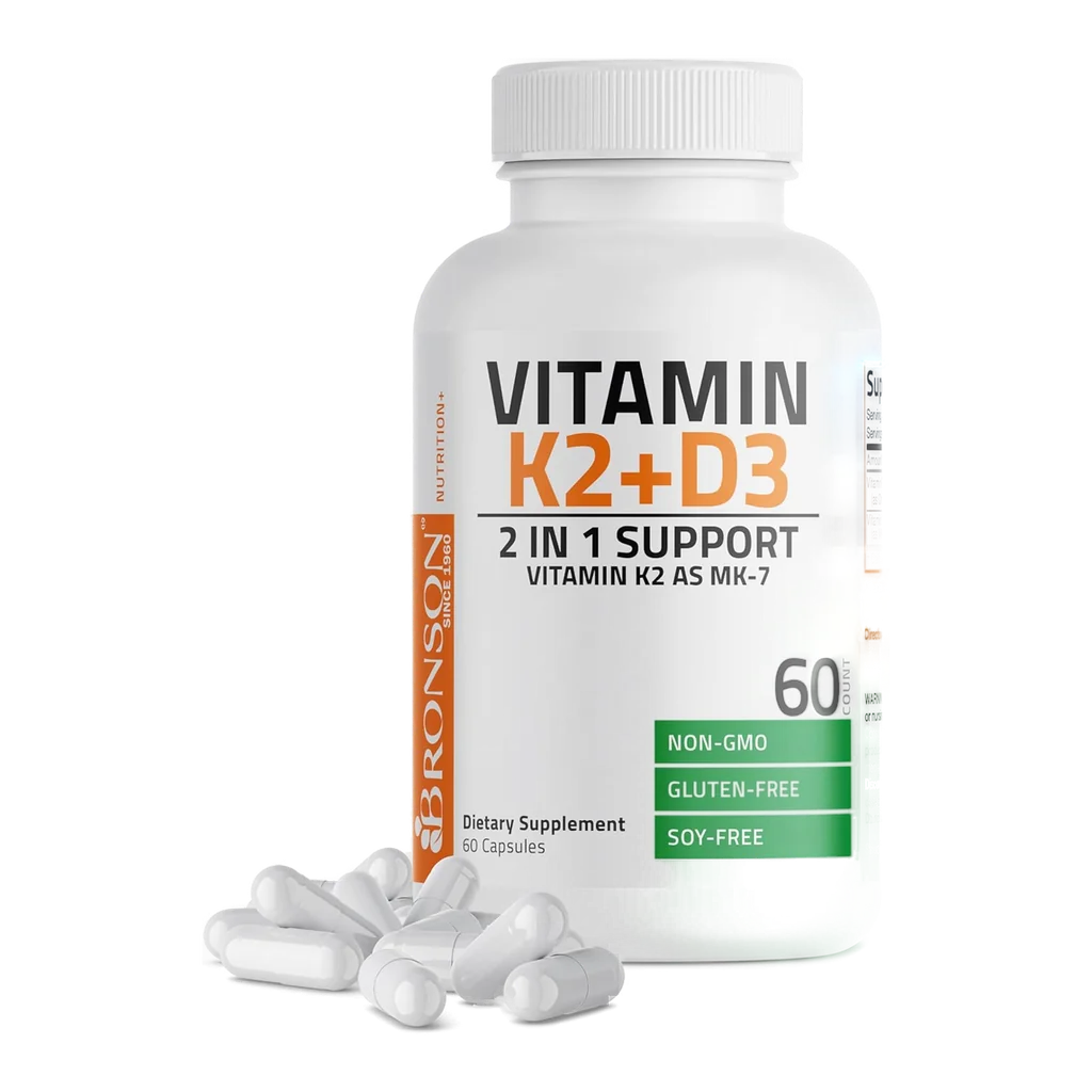 Bronson Vitamin K2 MK-7 and D3 5000 IU capsules bottle