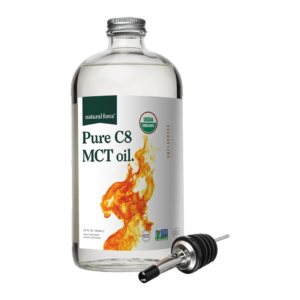 Natural Force organic pure C8 MCT oil glass bottle