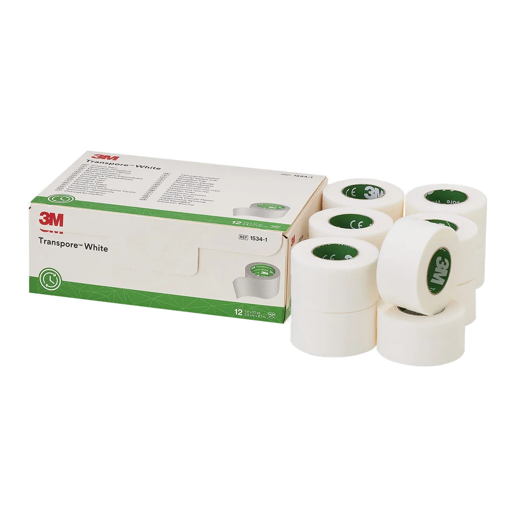 3M Transpore plastic medical tape rolls