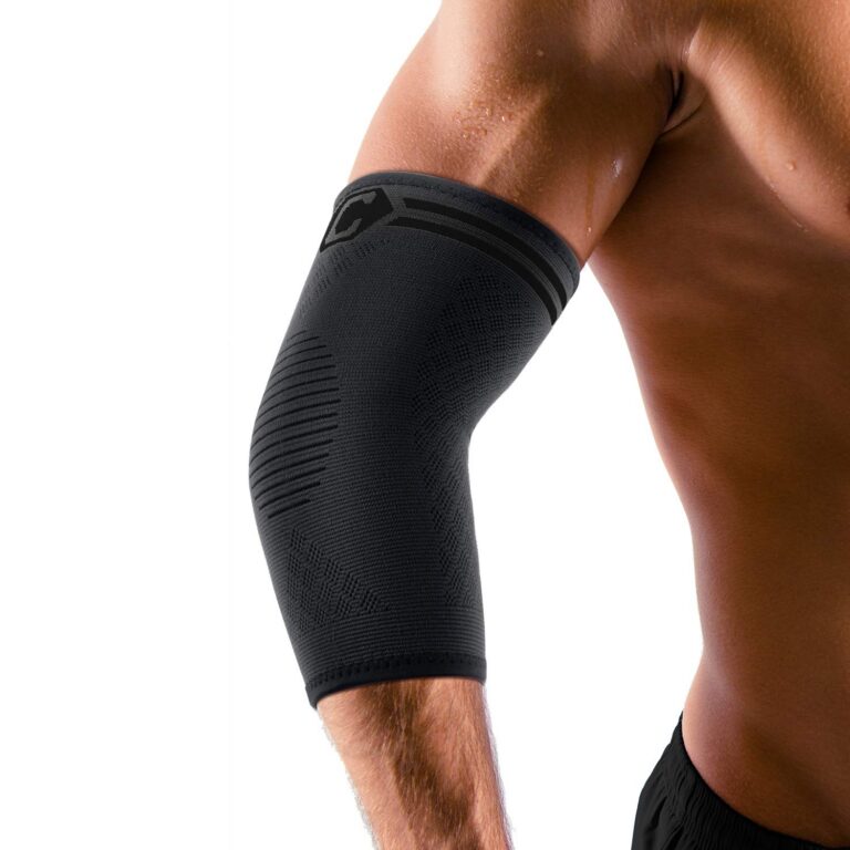 CAMBIVO knitted elbow compression sleeve worn over the elbow