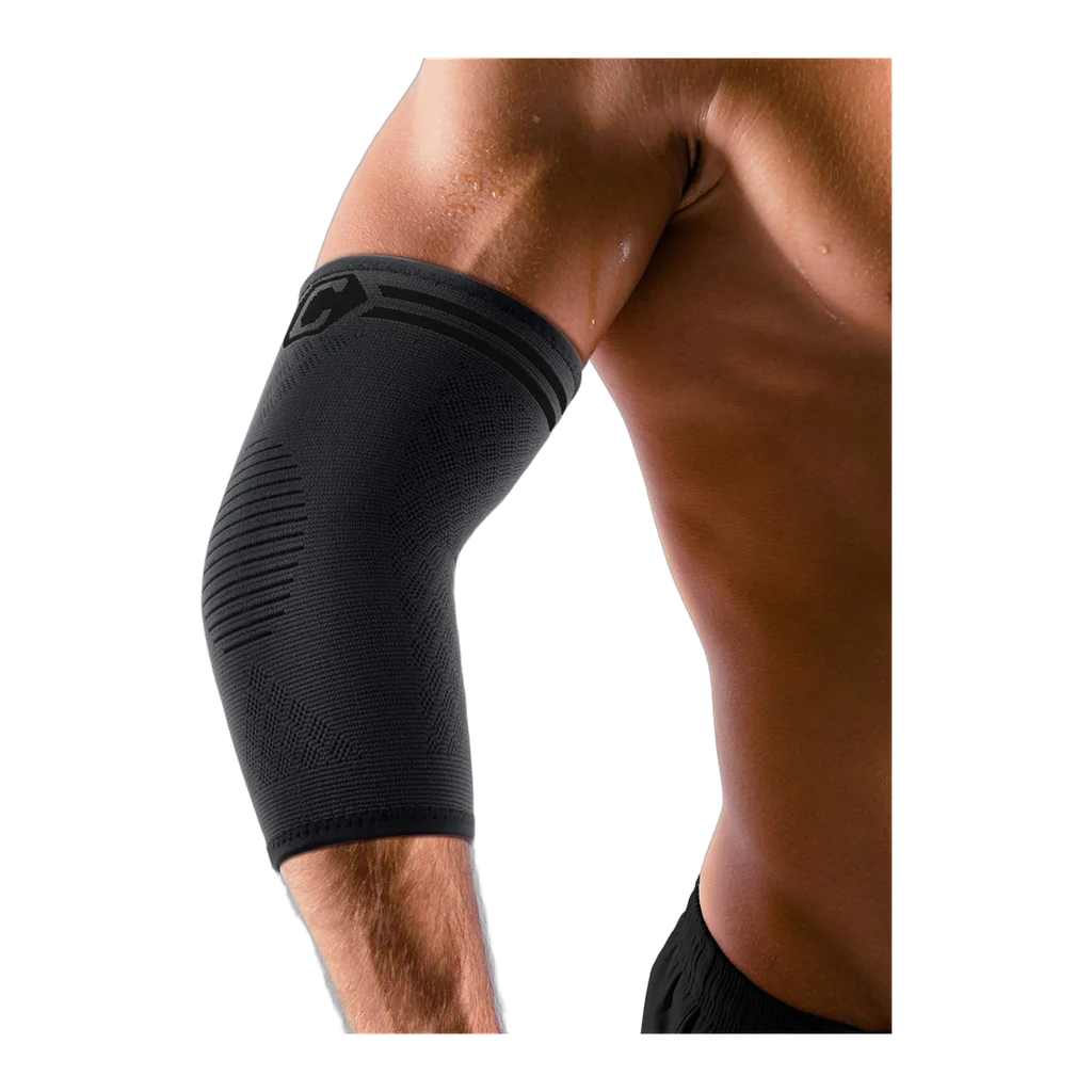 CAMBIVO knitted elbow compression sleeve worn over the elbow
