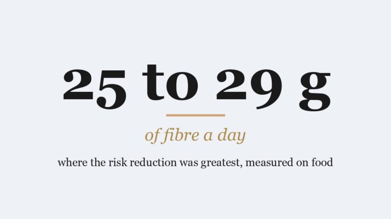 The words 25 to 29 g of fibre a day on a pale blue-grey background