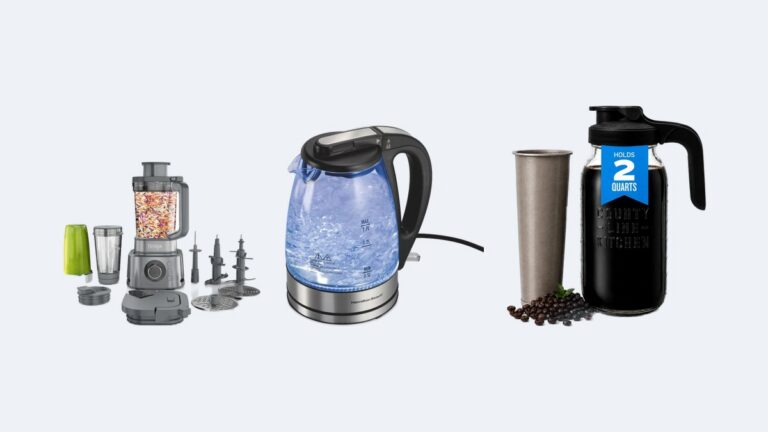 Ninja blender and processor, Hamilton Beach glass kettle and County Line two quart mason jar