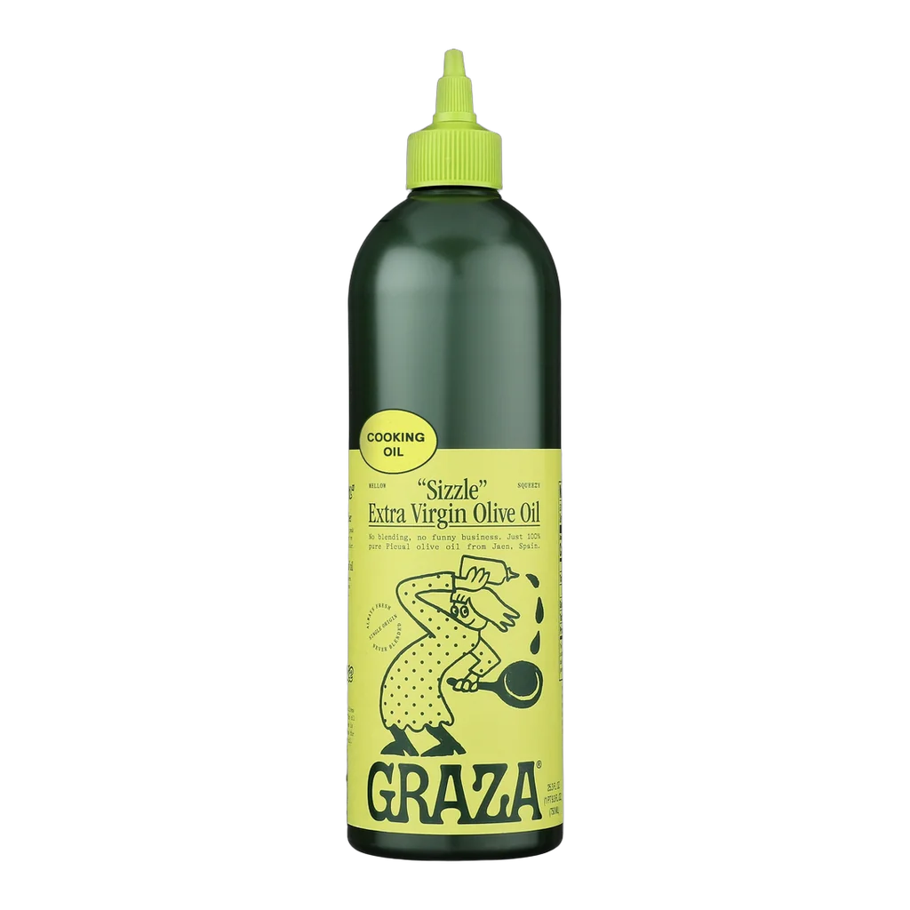 Graza Sizzle Extra Virgin Olive Oil bottle with nutrition label