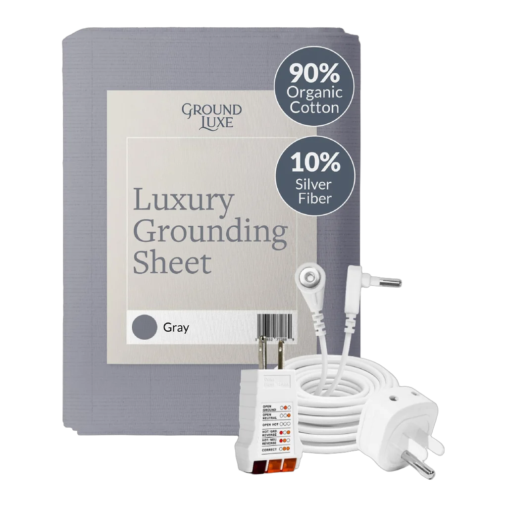 GroundLuxe gray fitted grounding sheet with cord