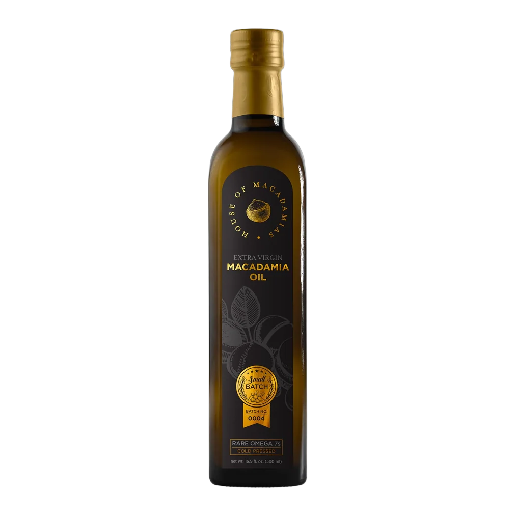 House of Macadamias Extra Virgin Macadamia Nut Oil with nutrition label