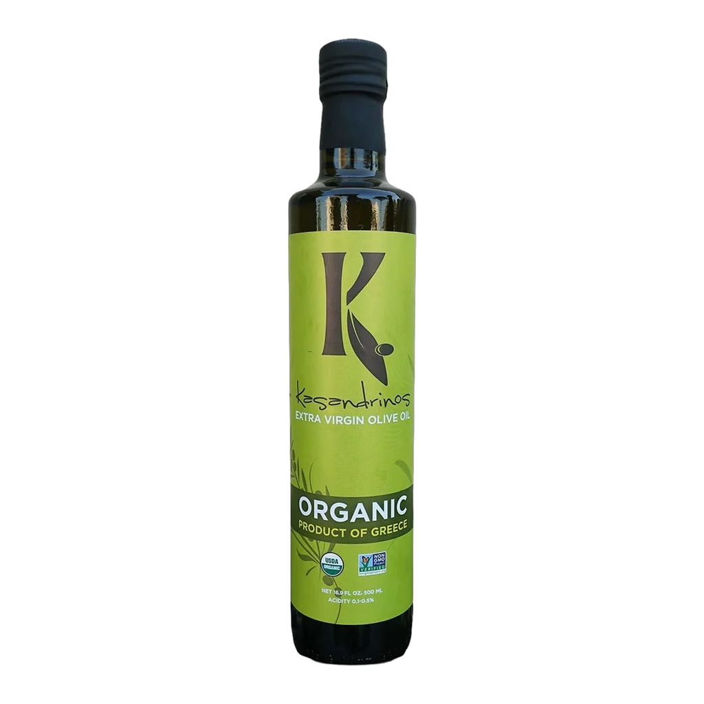 Kasandrinos Extra Virgin Olive Oil bottle with nutrition label