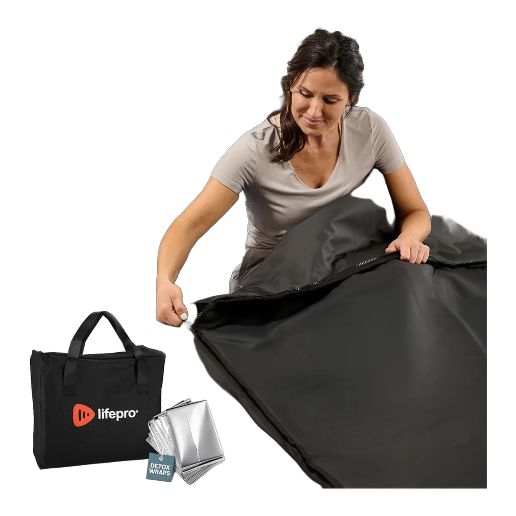 Lifepro RejuvaWrap infrared sauna blanket folded with controller