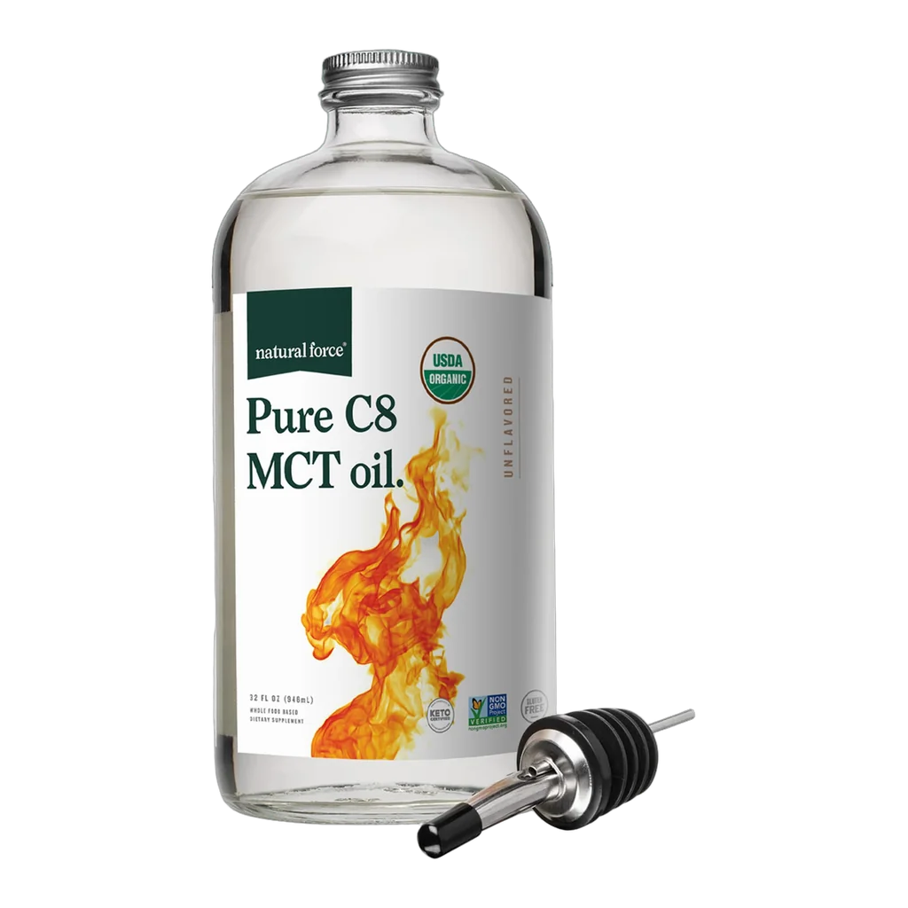 Natural Force organic pure C8 MCT oil glass bottle