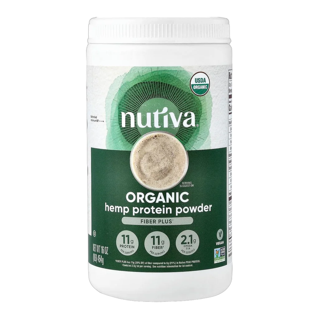 Nutiva organic hemp protein powder Fiber Plus tub