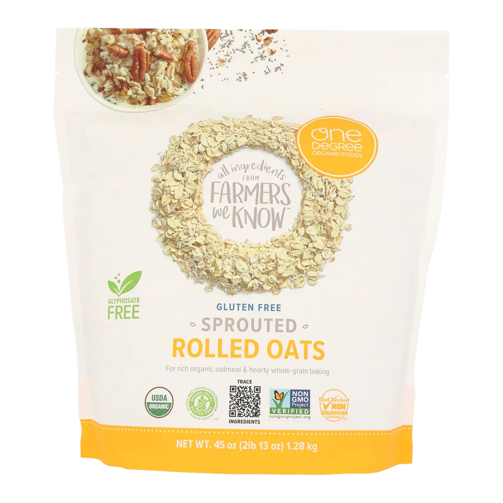 One Degree Organics sprouted rolled oats bag