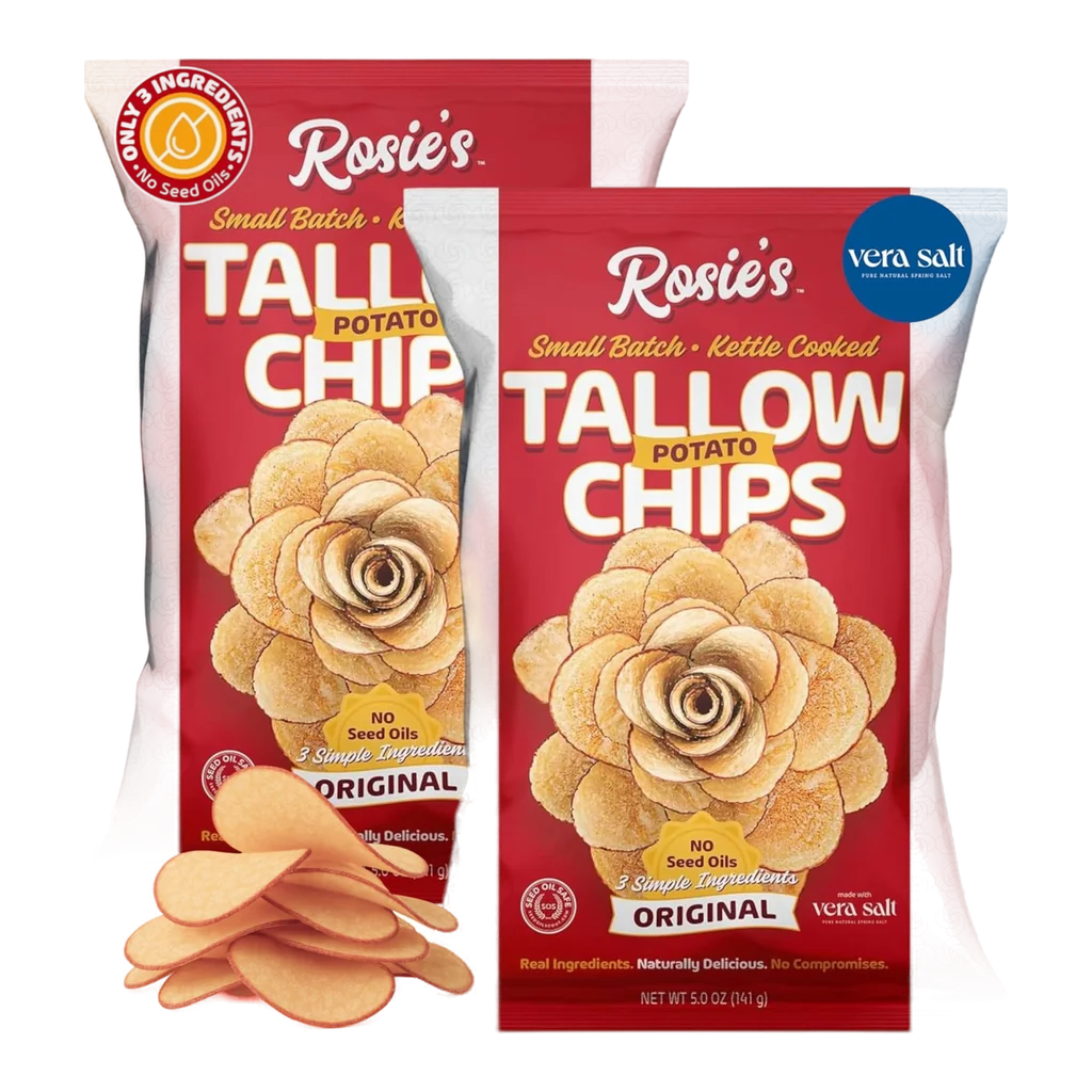 Rosie's beef tallow potato chips bags