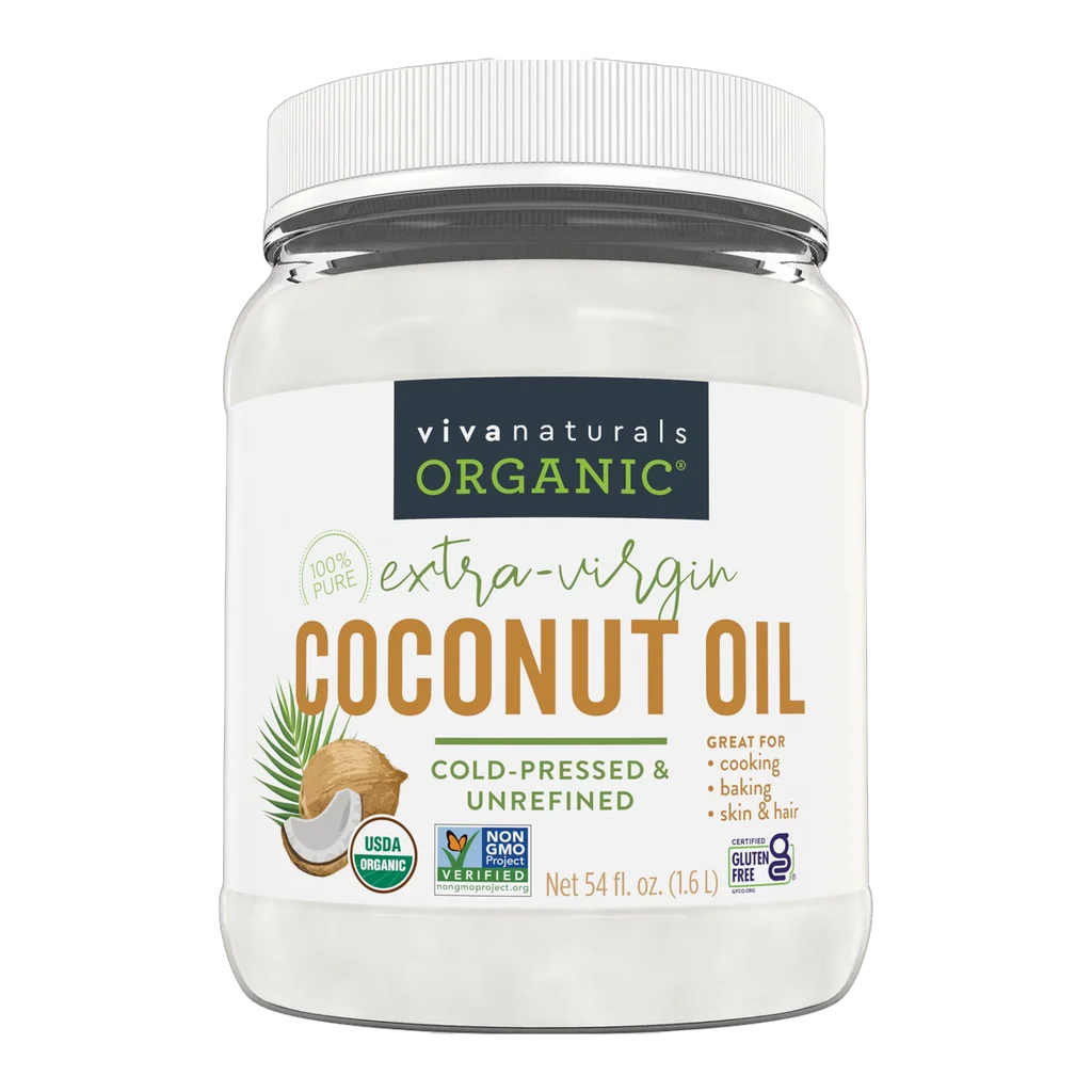 Viva Naturals Organic Virgin Coconut Oil with nutrition label