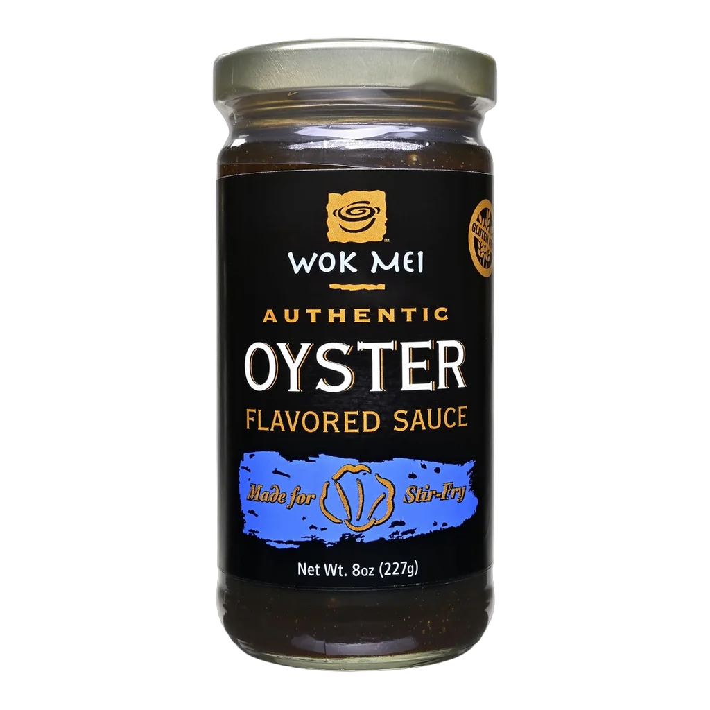 Wok Mei oyster flavored sauce, 8 oz glass jar